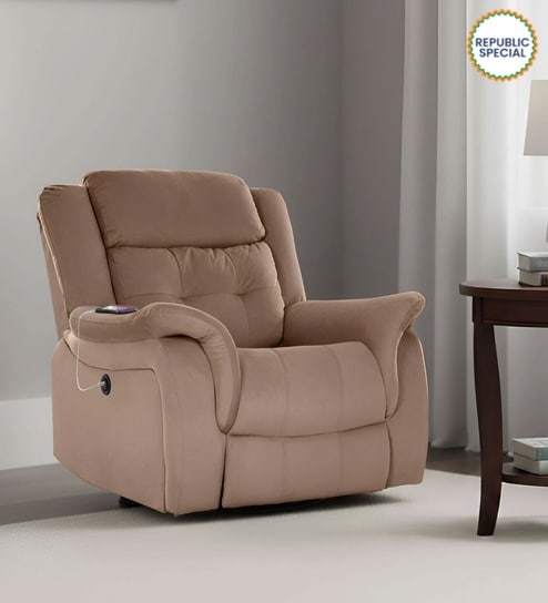 Norton RRR Velvet 1 Seater Motorised Recliner in Brown Colour With Rocker & Swivel