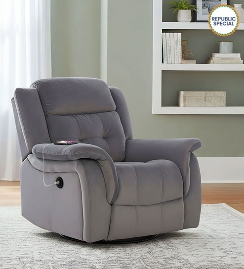 Norton RRR Velvet 1 Seater Motorised Recliner in Grey Colour With Rocker & Swivel