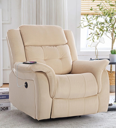 Norton Velvet 1 Seater Motorised Recliner in Beige Colour With Charging Port