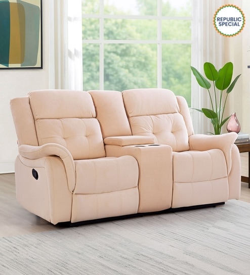Norton Velvet 2 Seater Manual Recliner with Basic Console in Beige Colour