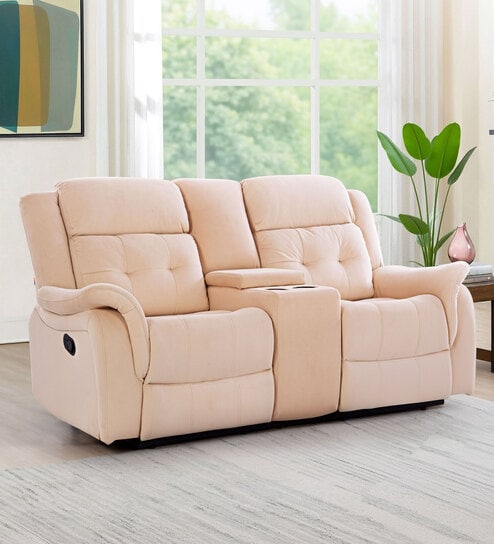 Norton Velvet 2 Seater Manual Recliner with Basic Console in Beige Colour