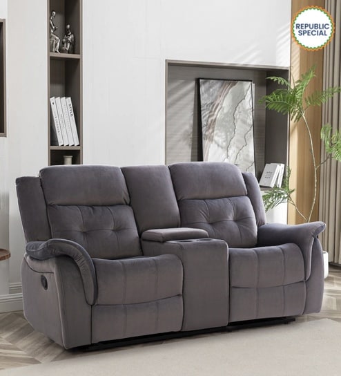 Norton Velvet 2 Seater Manual Recliner with Basic Console in Grey Colour