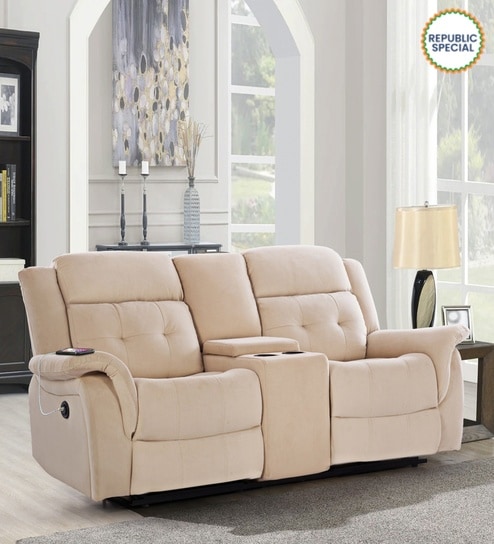 Norton Velvet 2 Seater Motorised Recliner with Basic Console in Beige Colour