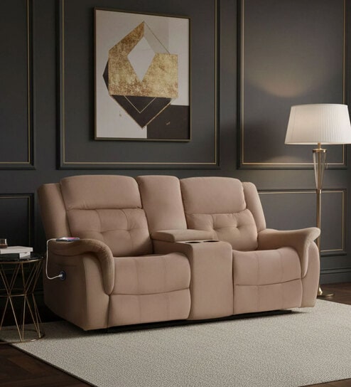 Norton Velvet 2 Seater Motorised Recliner with Console in Brown Colour
