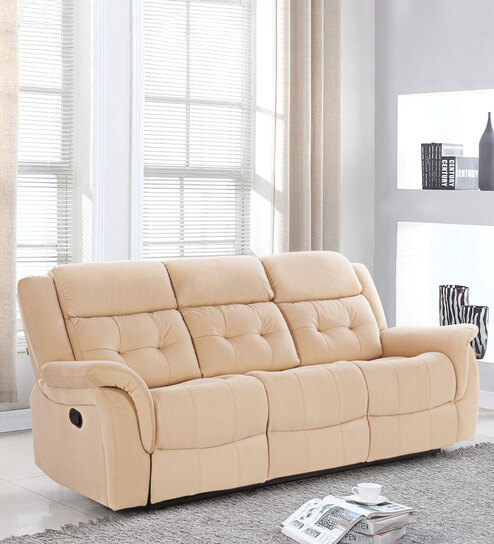 Norton Velvet 3 Seater Manual Recliner In Beige Colour