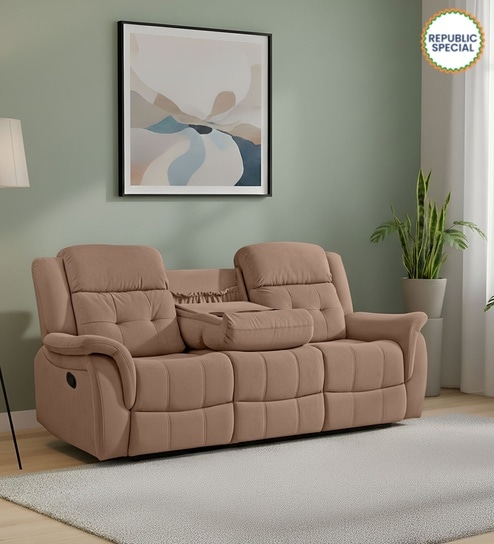 Norton Velvet 3 Seater Manual Recliner with console in Brown Colour
