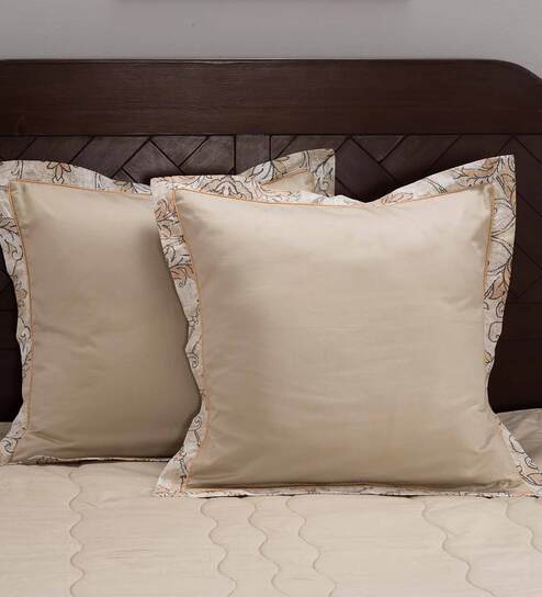 Nostalgic Attire Peach Solid 400 TC Cotton Set of 2 Pillow Euro Case by Maspar