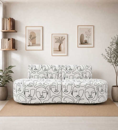 Nova Modern Muse 3 Seater  Armless Sofa In White And Black Colour