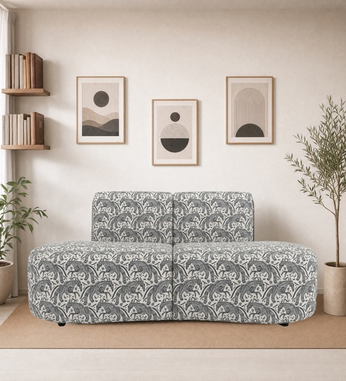 Nova Safari Sketch 3 Seater  Polyester Fabric Armless Sofa In White And Black Colour