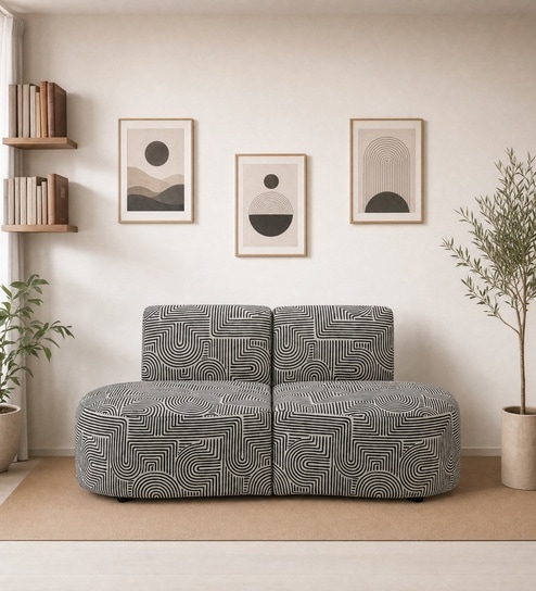 Nova Urban Maze 3 Seater  Polyester Fabric Armless Sofa In White And Black Colour
