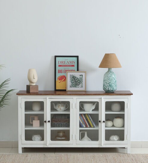 Noyes Mango Wood 4 Door Cabinet In White Colour