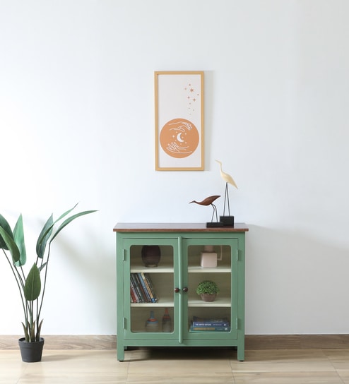 Noyes Solid Wood Cabinet In Olive Green Colour