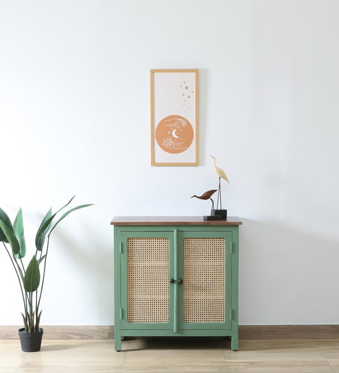 Noyes Solid Wood Cabinet In Olive Green Colour