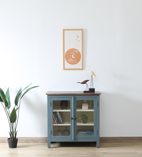 Noyes Solid Wood Cabinet In Slate Grey Colour