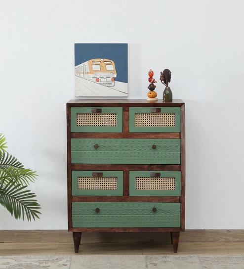 Noyes Solid Wood Chest Of Drawers In Green Colour