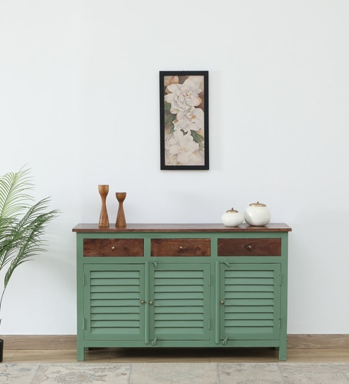 Noyes Solid Wood Sideboard In Green Colour