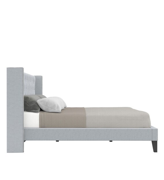Buy Noa Queen size Upholstered Bed in Light Grey Colour by Dreamzz