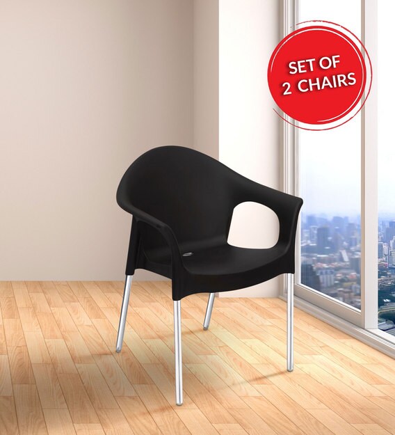 Buy Novella Plastic Chair Set Of 2 In Iron Black Color By Nilkamal Online Armed Plastic Chairs Chairs Furniture Pepperfry Product