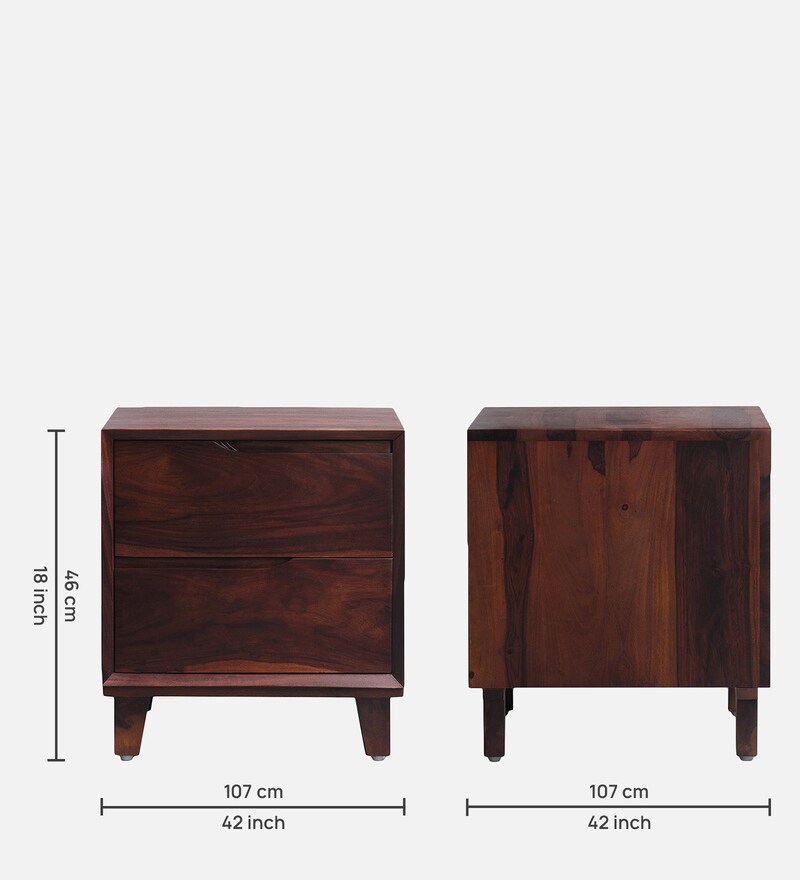 Buy Mate Sheesham Wood Bedside Table in Honey Brown Finish with Drawers by Sleepyhead Online