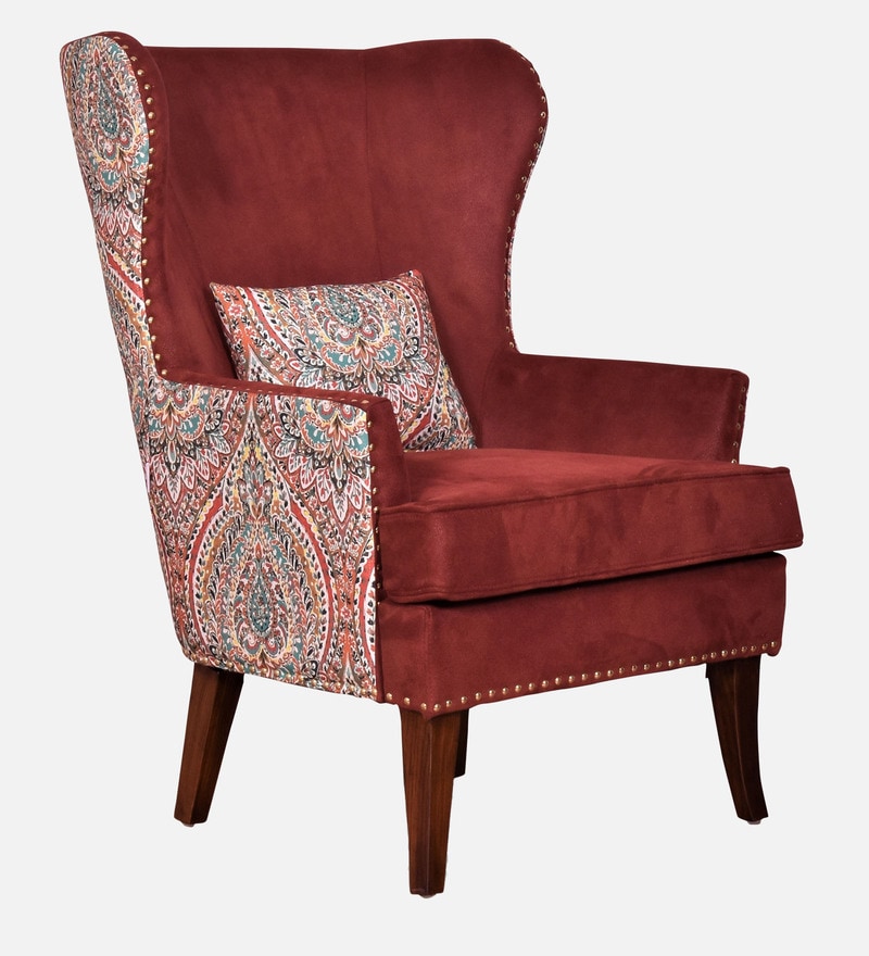 Buy Elian Fabric Wing Chair In Red Colour By Casacraft Online Wing