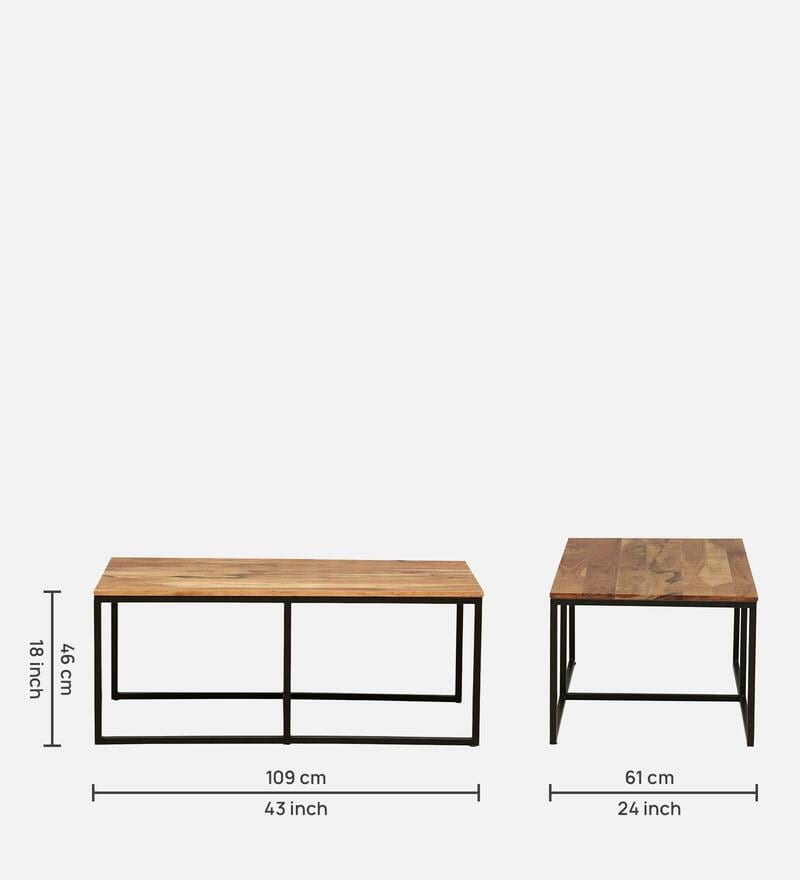 Buy Walond Solid Wood Nesting Coffee Table Set in Natural Finish With