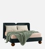 Nobella Opal Queen Size Bed in Grey Blue Velvet with Spherical Legs, Oak Wood Frame & Hydraulic Storage