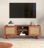 Noble Mango Wood With Cane Door  Open Shelf TV Console In Provincial Teak Finish