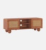 Noble Mango Wood With Cane Door  Open Shelf TV Console In Provincial Teak Finish