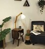 Noel Wooden Shelf Floor Lamp with Wooden Shade & Brown Base