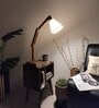 Noel Wooden Shelf Floor Lamp with Wooden Shade & Brown Base