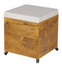 Noel Stool On Wheels With Storage In Teak Finish
