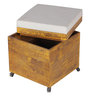 Noel Stool On Wheels With Storage In Teak Finish