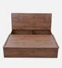 Noir Queen Size Bed In Black Glossy & Knottywood Color with Hydraulic Storage
