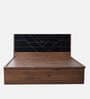 Noir Queen Size Bed In Black Glossy & Knottywood Color with Hydraulic Storage