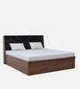 Noir Queen Size Bed In Black Glossy & Knottywood Color with Hydraulic Storage