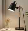 Nordic Adjustable Black Colour Metal Reading Lamp with Solid Natural Wood Base