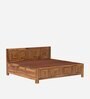 Nostalgic Sheesham Wood Queen Size Bed In Light Honey Finish with Hydraulic Storage