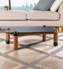 Noto Marble Top Coffee Table In Black Wire Brush & New Teak Finish