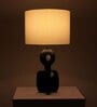 Novum Iron Black Table Lamp with Cotton Linen Off White Shade