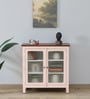 Noyes Mango Wood Crockery Unit In Pink Colour With Lining Glass
