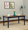 Noyes Sheesham Wood 6 Seater Dining Table In Blue & Natural Finish