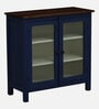 Noyes Solid Wood Crockery Unit In Blue Colour With Lining Glass