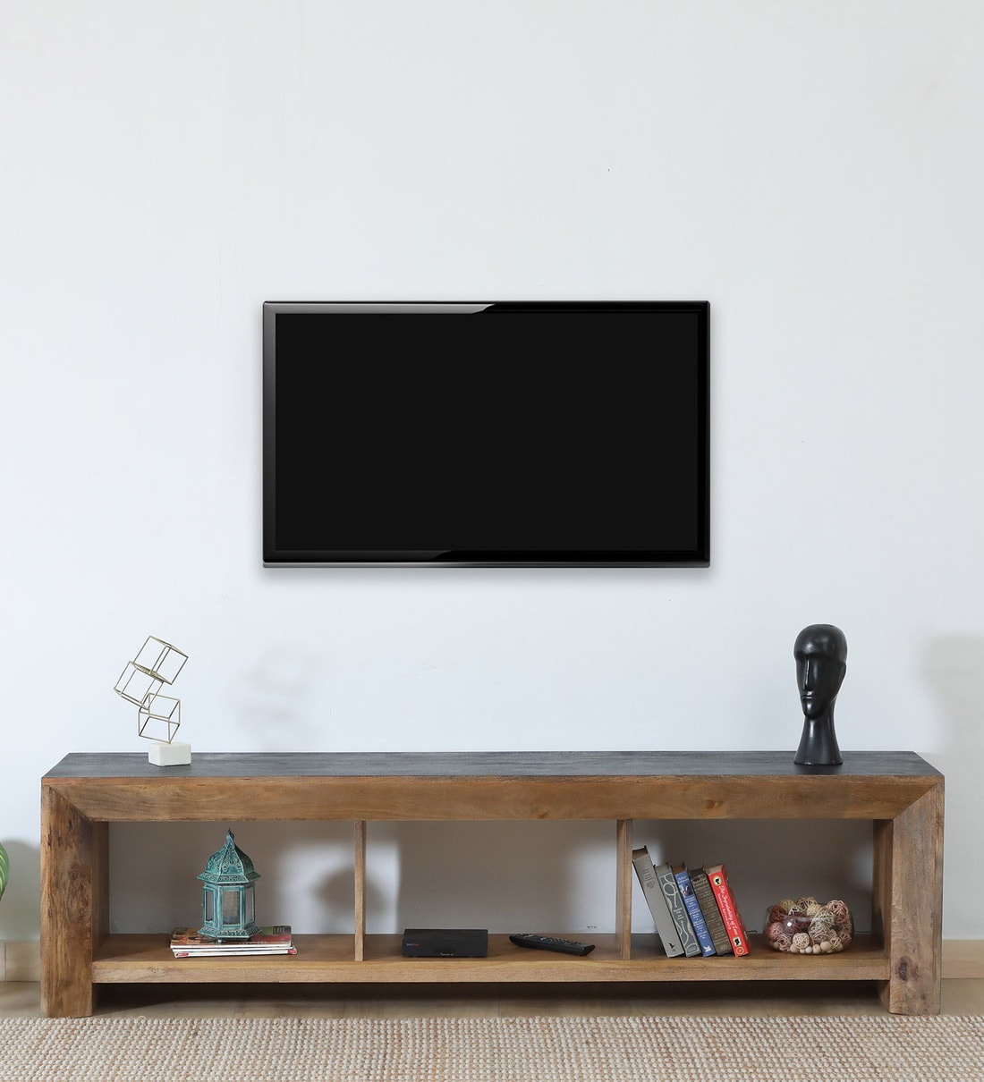 Buy Nubian Mango Wood TV Unit In Black And Natural Sandblasted Finish ...