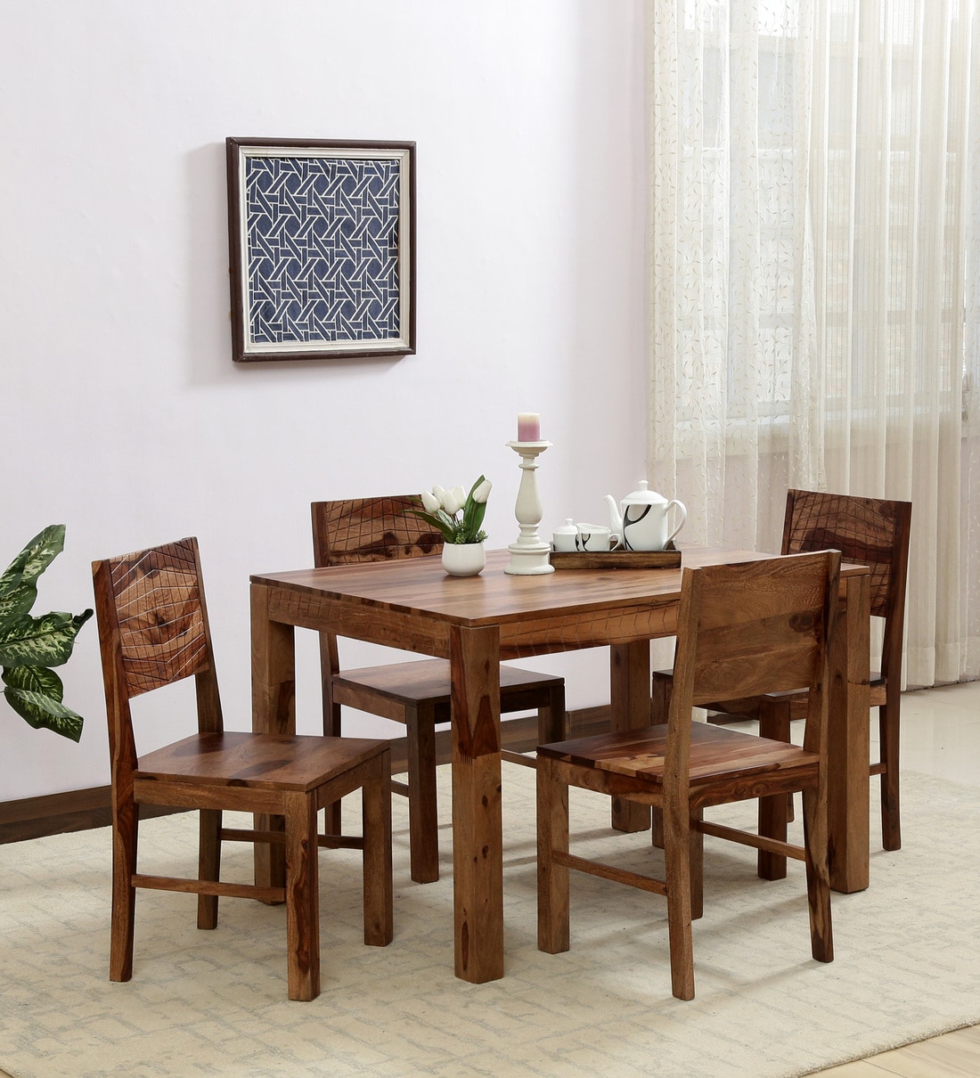 Buy Nuevo Sheesham Wood 4 Seater Dining Set in Scratch Resistant Rustic ...