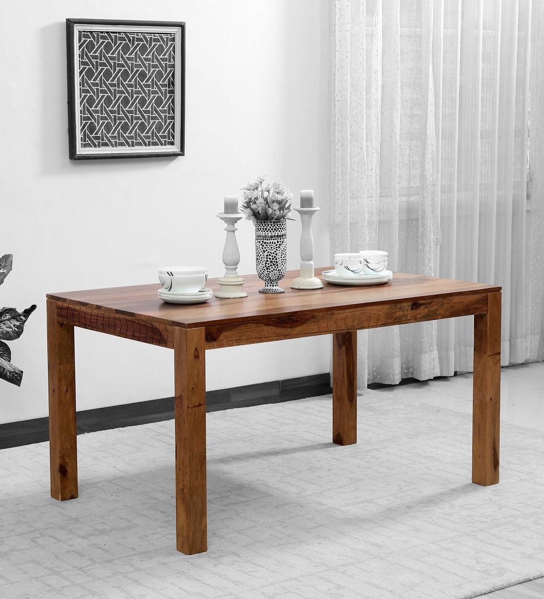 Buy Nuevo Solid Wood 6 Seater Dining Table In Rustic Teak Finish By ...