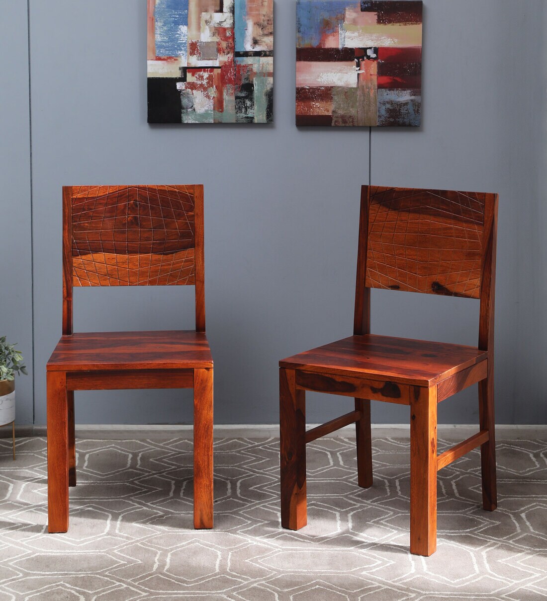 Buy Nuevo Sheesham Wood Dining Chair In Honey Oak Finish (Set Of 2