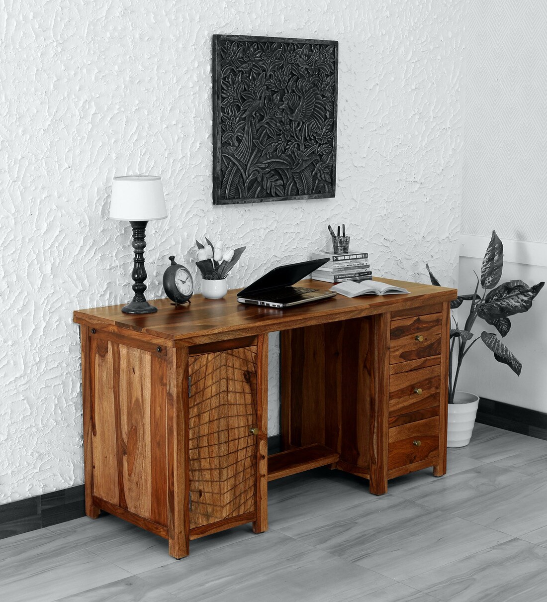 Buy Nuevo Solid Wood Study Table In Rustic Teak Finish By Woodsworth