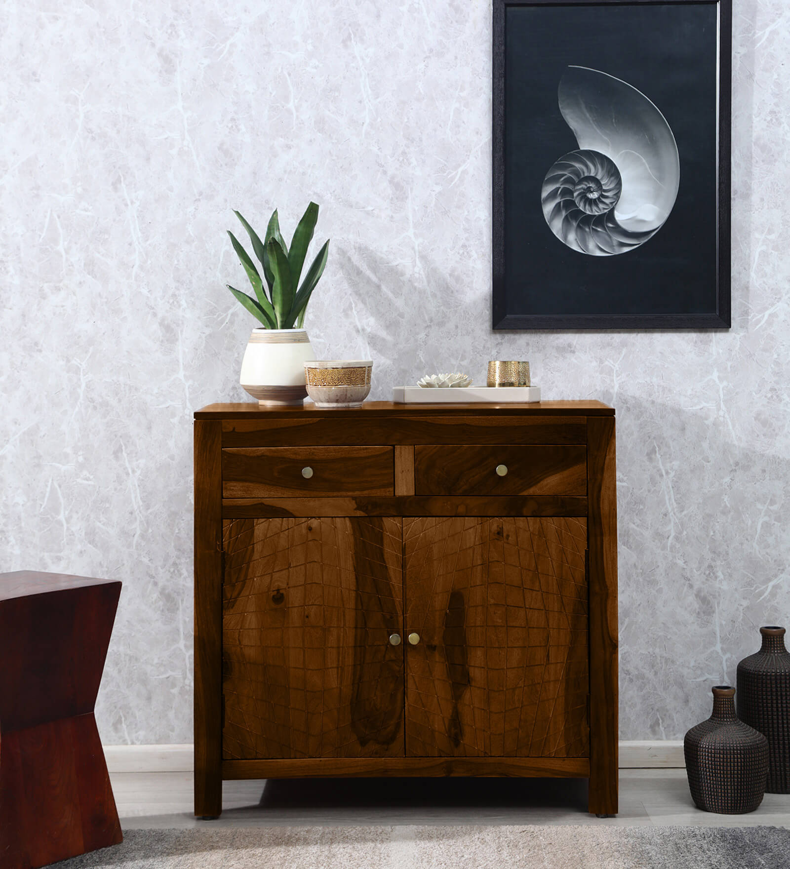Nuevo Sheesham Wood Sideboard in Scratch Resistant Provincial Teak Finish