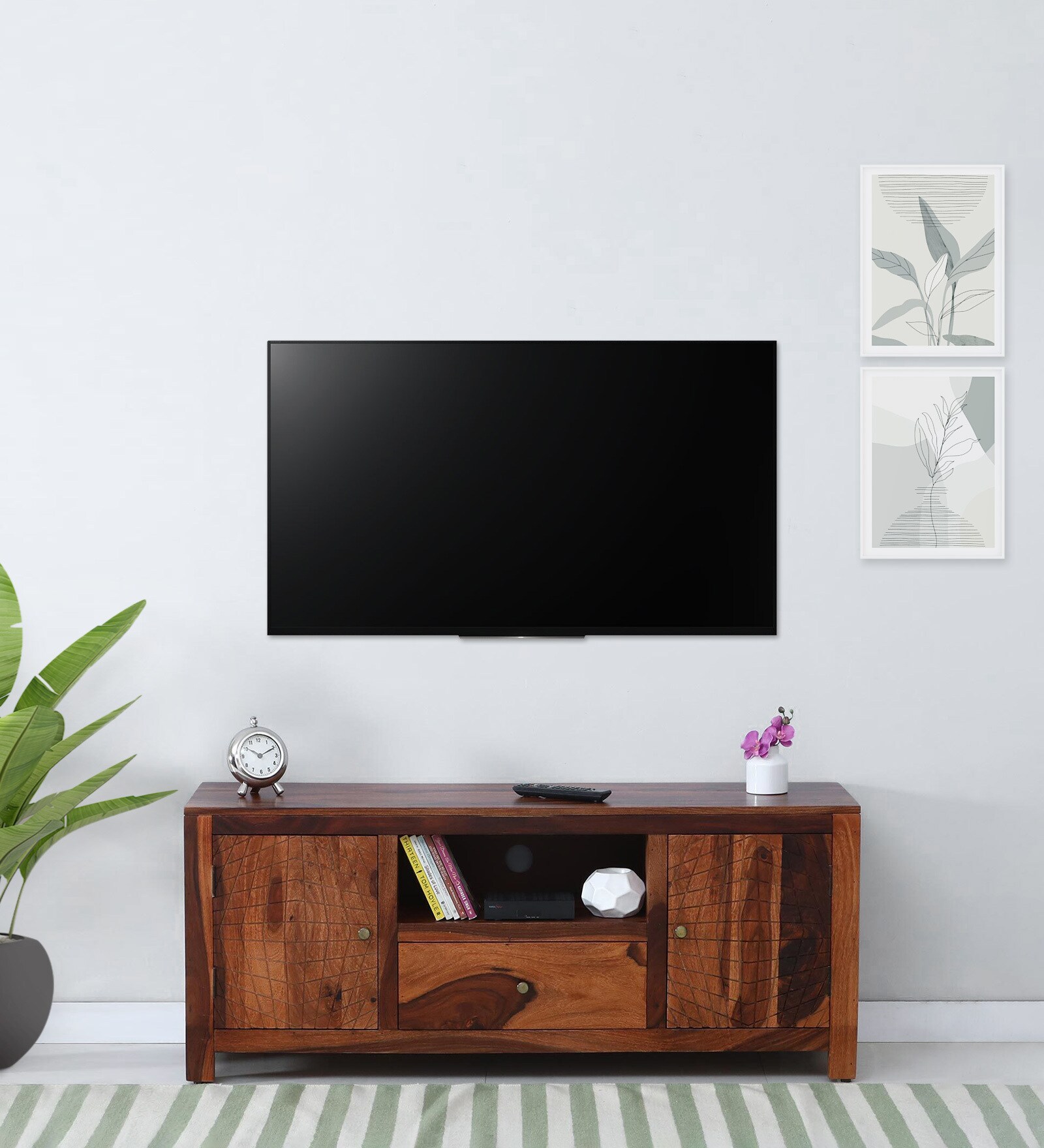 Nuevo Sheesham Wood TV Console in Scratch Resistant Honey Oak Finish For TVs Up To 55"