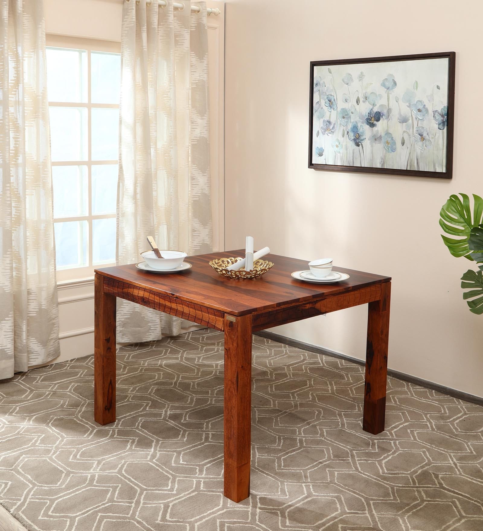 Nuevo Sheesham Wood 4 Seater Dining Table In Honey Oak Finish